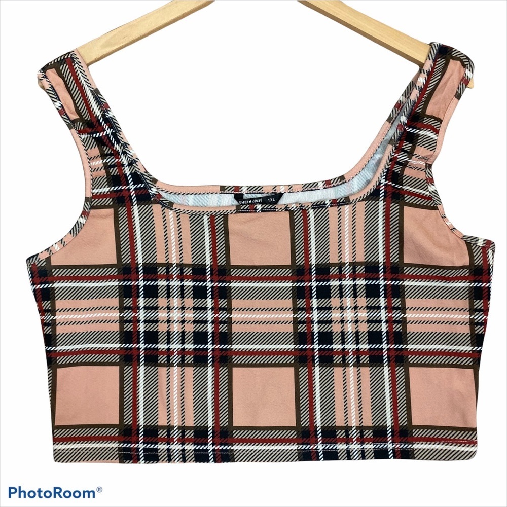 SHEIN Pink Plaid Crop Tank Top 1XL